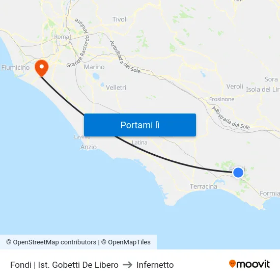 Fondi | Ist. Gobetti De Libero to Infernetto map