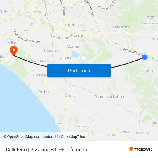 Colleferro | Stazione FS to Infernetto map