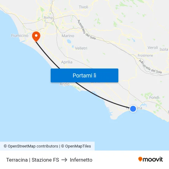 Terracina | Stazione FS to Infernetto map