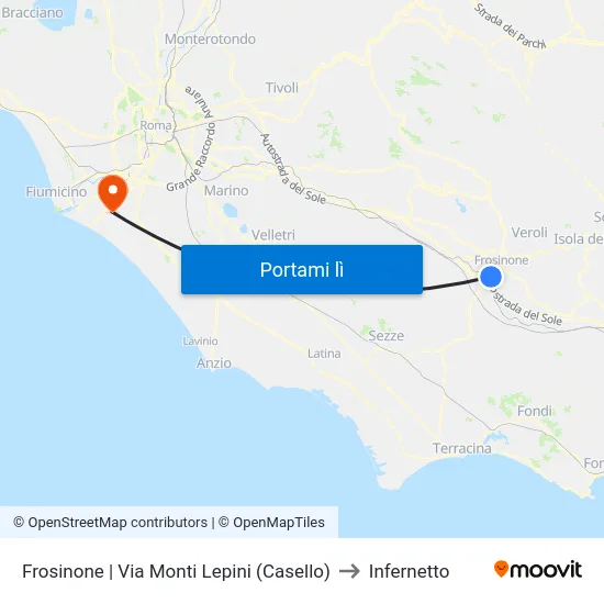 Frosinone | Via Monti Lepini (Casello) to Infernetto map