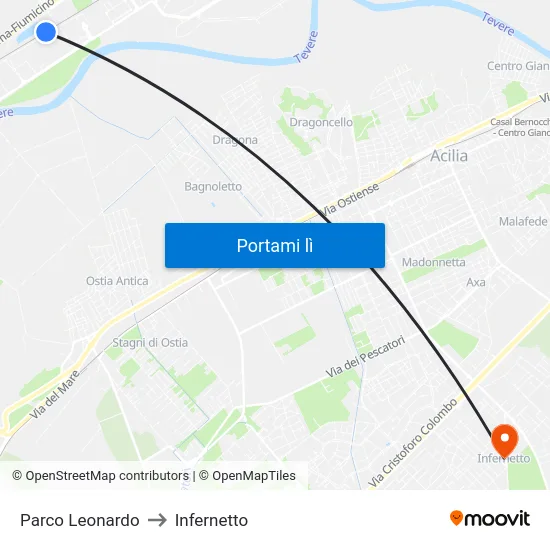 Parco Leonardo to Infernetto map