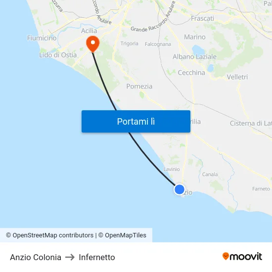 Anzio Colonia to Infernetto map