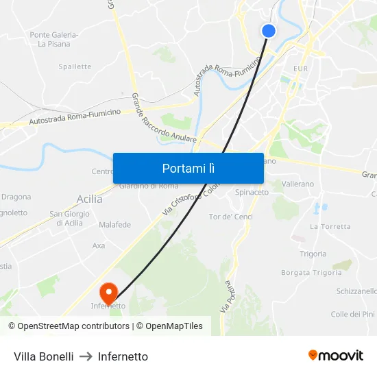 Villa Bonelli to Infernetto map