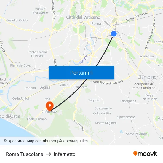 Roma Tuscolana to Infernetto map