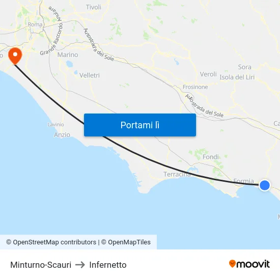 Minturno-Scauri to Infernetto map