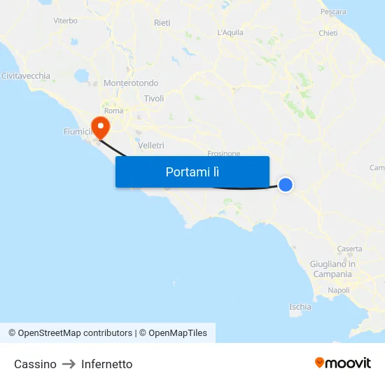 Cassino to Infernetto map
