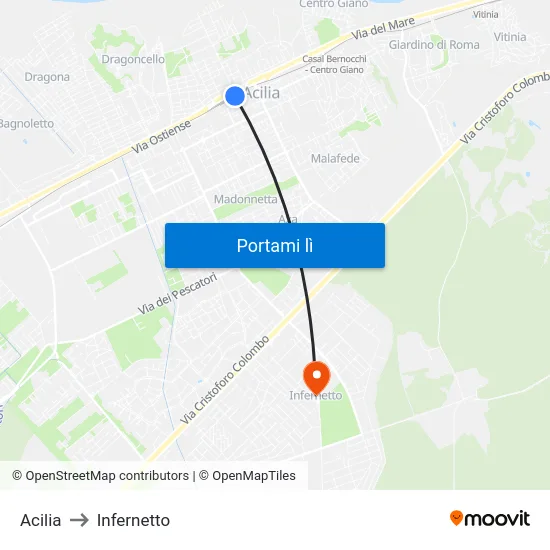 Acilia to Infernetto map