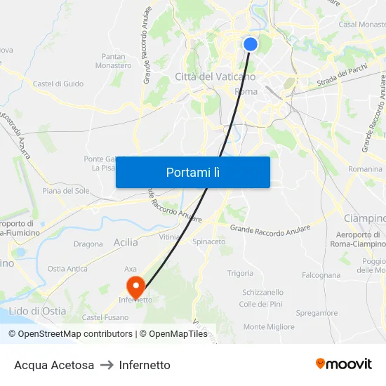 Acqua Acetosa to Infernetto map