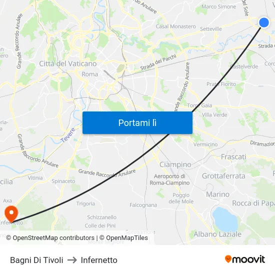 Bagni Di Tivoli to Infernetto map