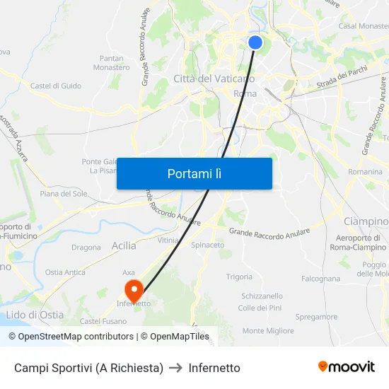 Campi Sportivi (A Richiesta) to Infernetto map