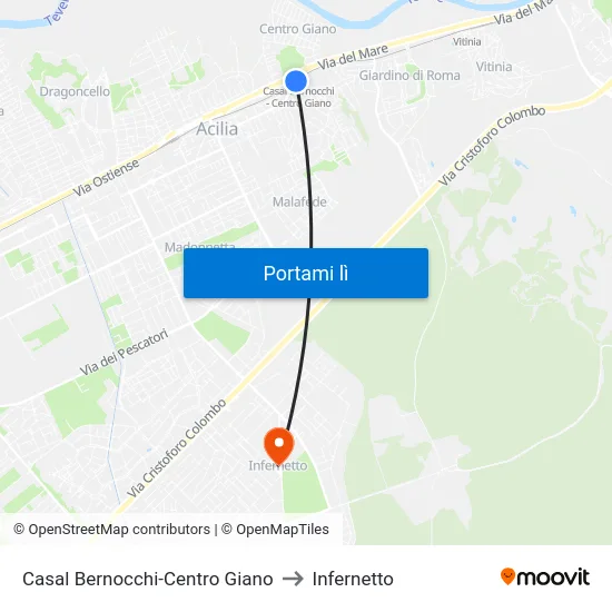 Casal Bernocchi-Centro Giano to Infernetto map