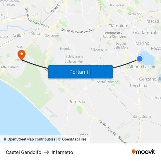 Castel Gandolfo to Infernetto map