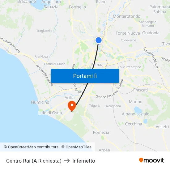 Centro Rai (A Richiesta) to Infernetto map