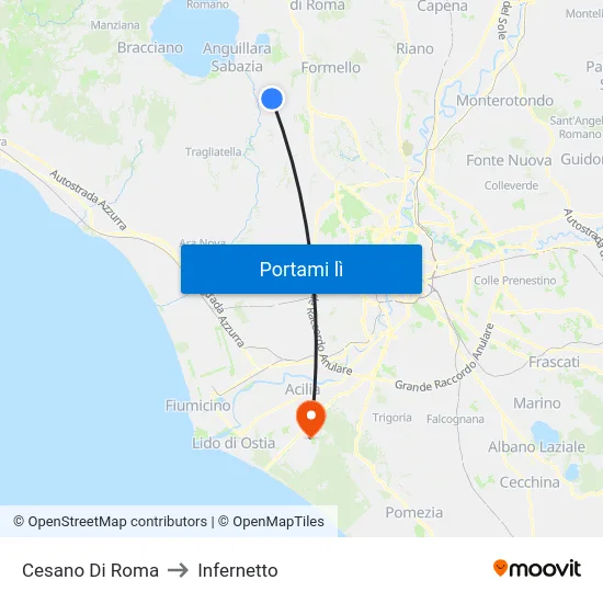 Cesano Di Roma to Infernetto map