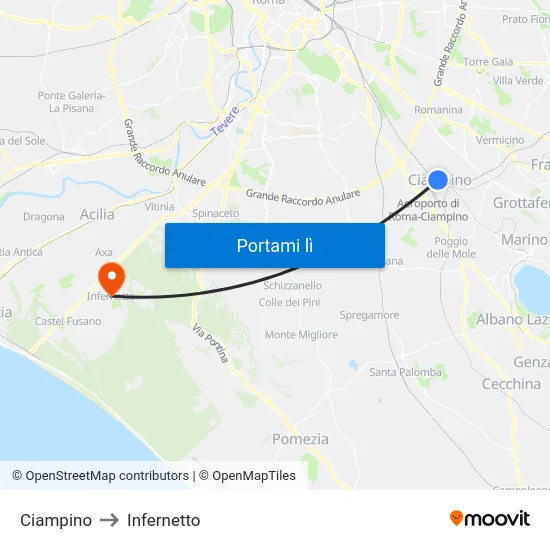 Ciampino to Infernetto map