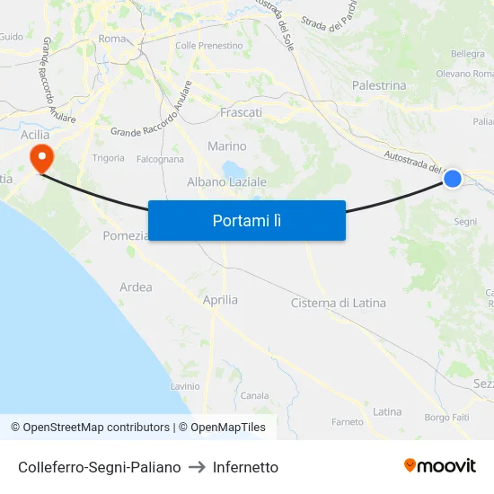 Colleferro-Segni-Paliano to Infernetto map