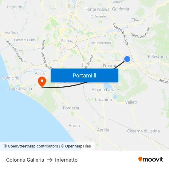 Colonna Galleria to Infernetto map