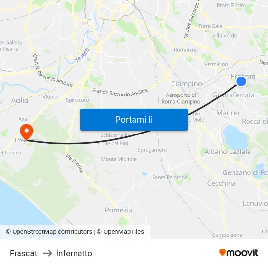 Frascati to Infernetto map