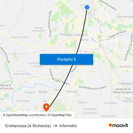 Grottarossa (A Richiesta) to Infernetto map
