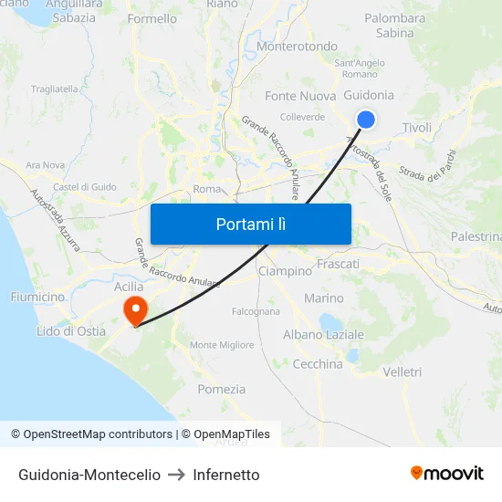 Guidonia-Montecelio to Infernetto map