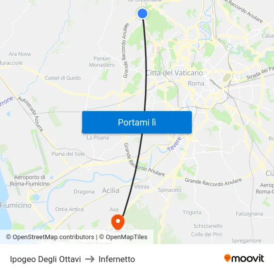 Ipogeo Degli Ottavi to Infernetto map