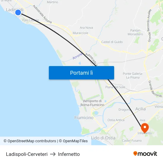 Ladispoli-Cerveteri to Infernetto map