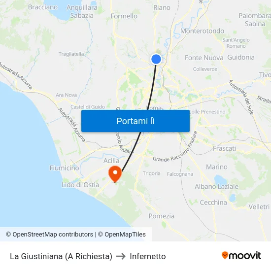 La Giustiniana (A Richiesta) to Infernetto map