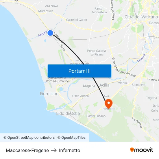 Maccarese-Fregene to Infernetto map