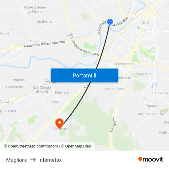 Magliana to Infernetto map