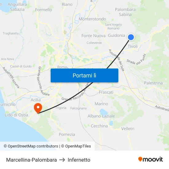 Marcellina-Palombara to Infernetto map