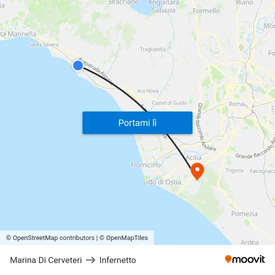 Marina Di Cerveteri to Infernetto map