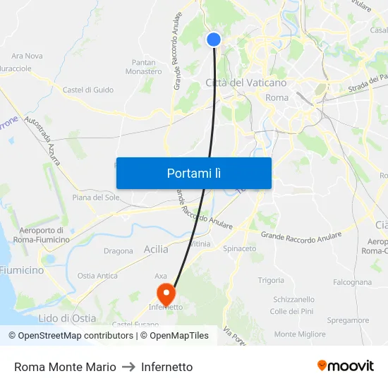 Roma Monte Mario to Infernetto map