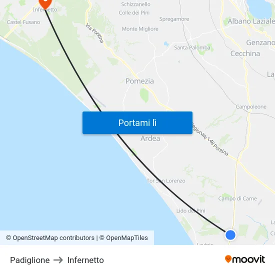 Padiglione to Infernetto map