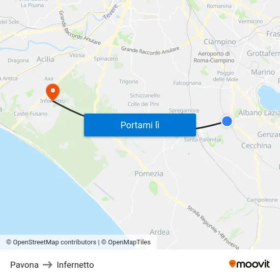 Pavona to Infernetto map