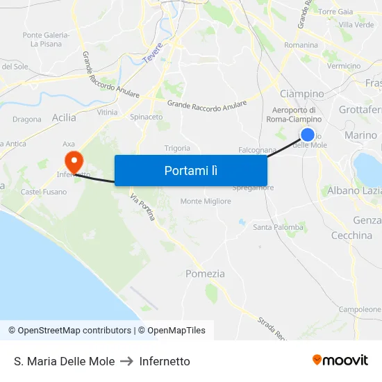 S. Maria Delle Mole to Infernetto map