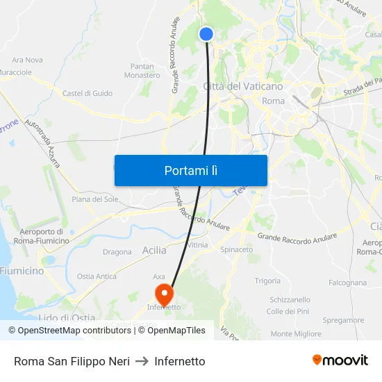 Roma San Filippo Neri to Infernetto map
