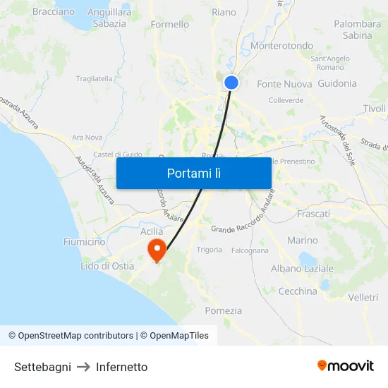 Settebagni to Infernetto map