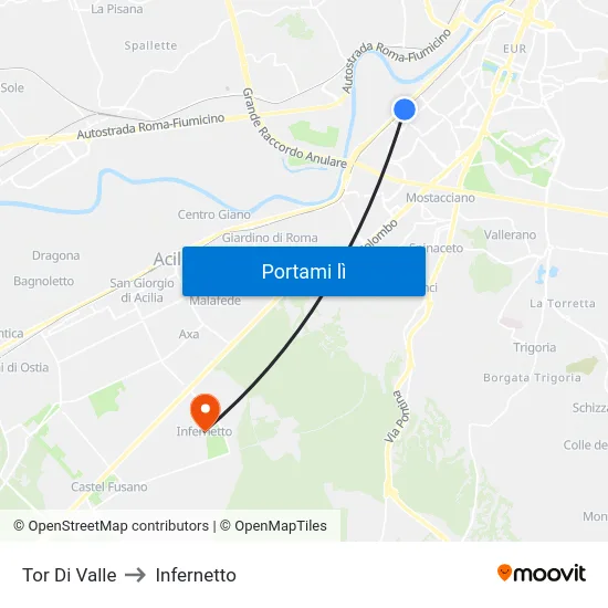 Tor Di Valle to Infernetto map