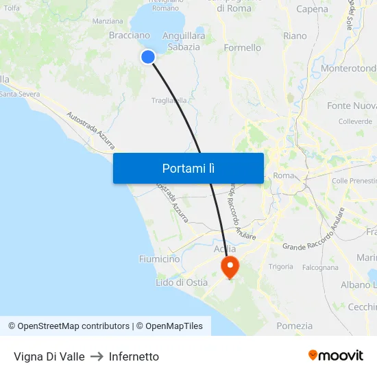 Vigna Di Valle to Infernetto map