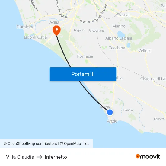 Villa Claudia to Infernetto map