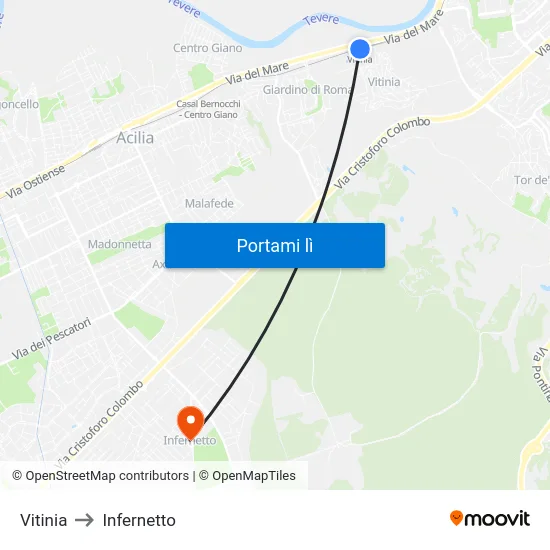 Vitinia to Infernetto map