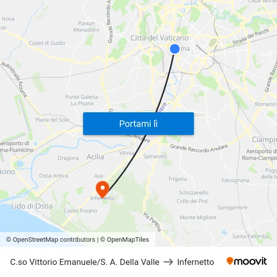C.so Vittorio Emanuele/S. A. Della Valle to Infernetto map
