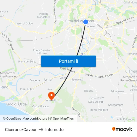 Cicerone/Cavour to Infernetto map