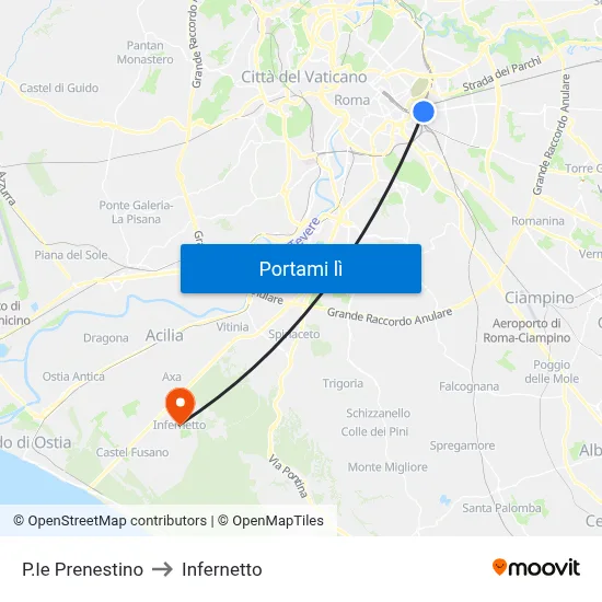 P.le Prenestino to Infernetto map