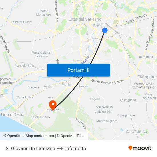S. Giovanni In Laterano to Infernetto map