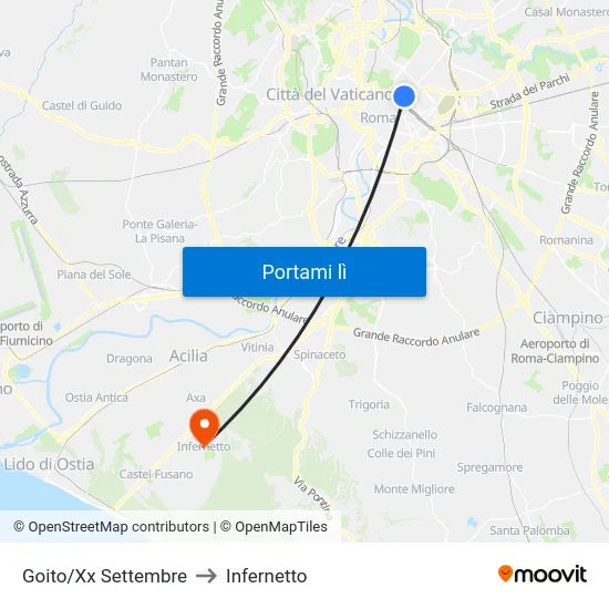 Goito/Xx Settembre to Infernetto map