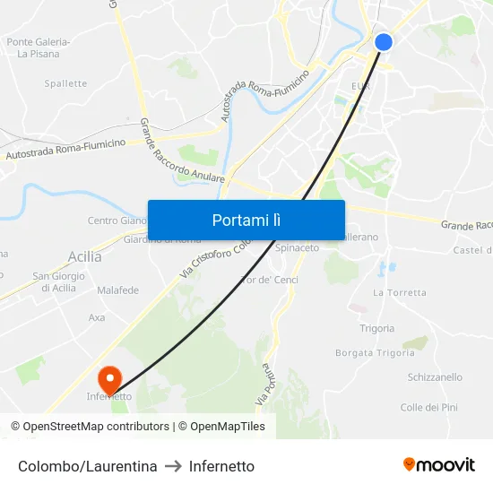 Colombo/Laurentina to Infernetto map