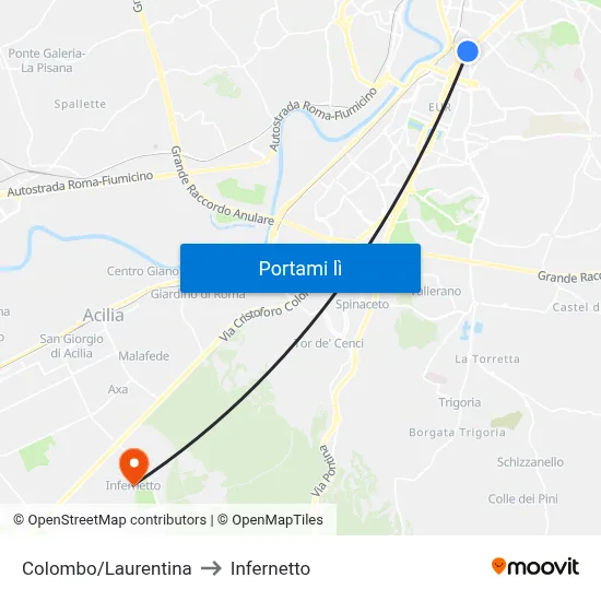 Colombo/Laurentina to Infernetto map