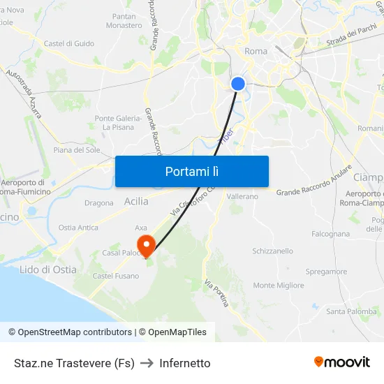 Staz.ne Trastevere (Fs) to Infernetto map
