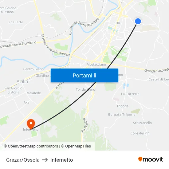 Grezar/Ossola to Infernetto map